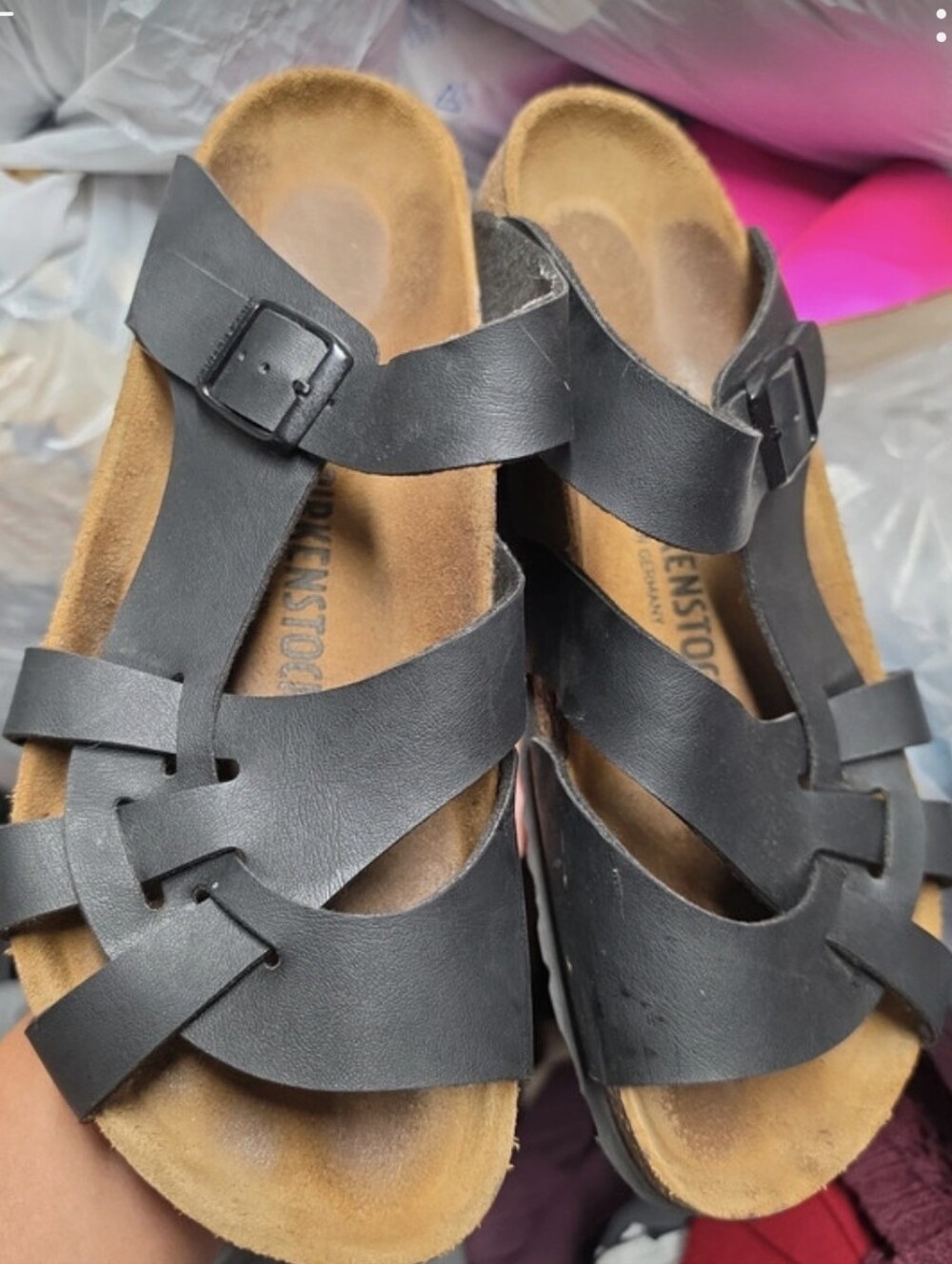 Birkenstock Black Strappy Leather Slide Sandals